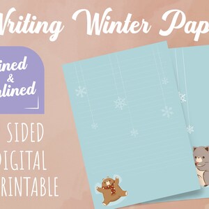 Winter Writing Paper Printable Letter Paper Instant Download PenPal Note paper Letter Writing Letter Stationery Christmas Writing Paper