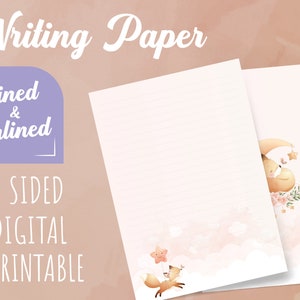 Fox Writing Paper Papier à lettres imprimable Téléchargement instantané PenPal Note papier Lettre Écriture Lettre Papeterie Mignon Kawaii Papier à lettres