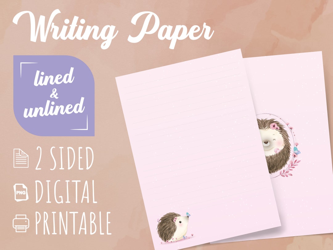 Hedgehog Writing Paper Printable Letter Paper Instant Download Penpal
