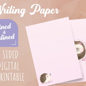 Papel de escritura de erizo Papel de carta imprimible Descarga instantánea PenPal Nota papel Carta Escritura Carta Papelería Lindo Kawaii Papel de escritura