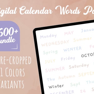 1600+ Digital Calendar Words Stickers Digital Stickers Png Stickers Goodnotes Planner Digital Sticker Kit Note Page Kit Precropped Stickers
