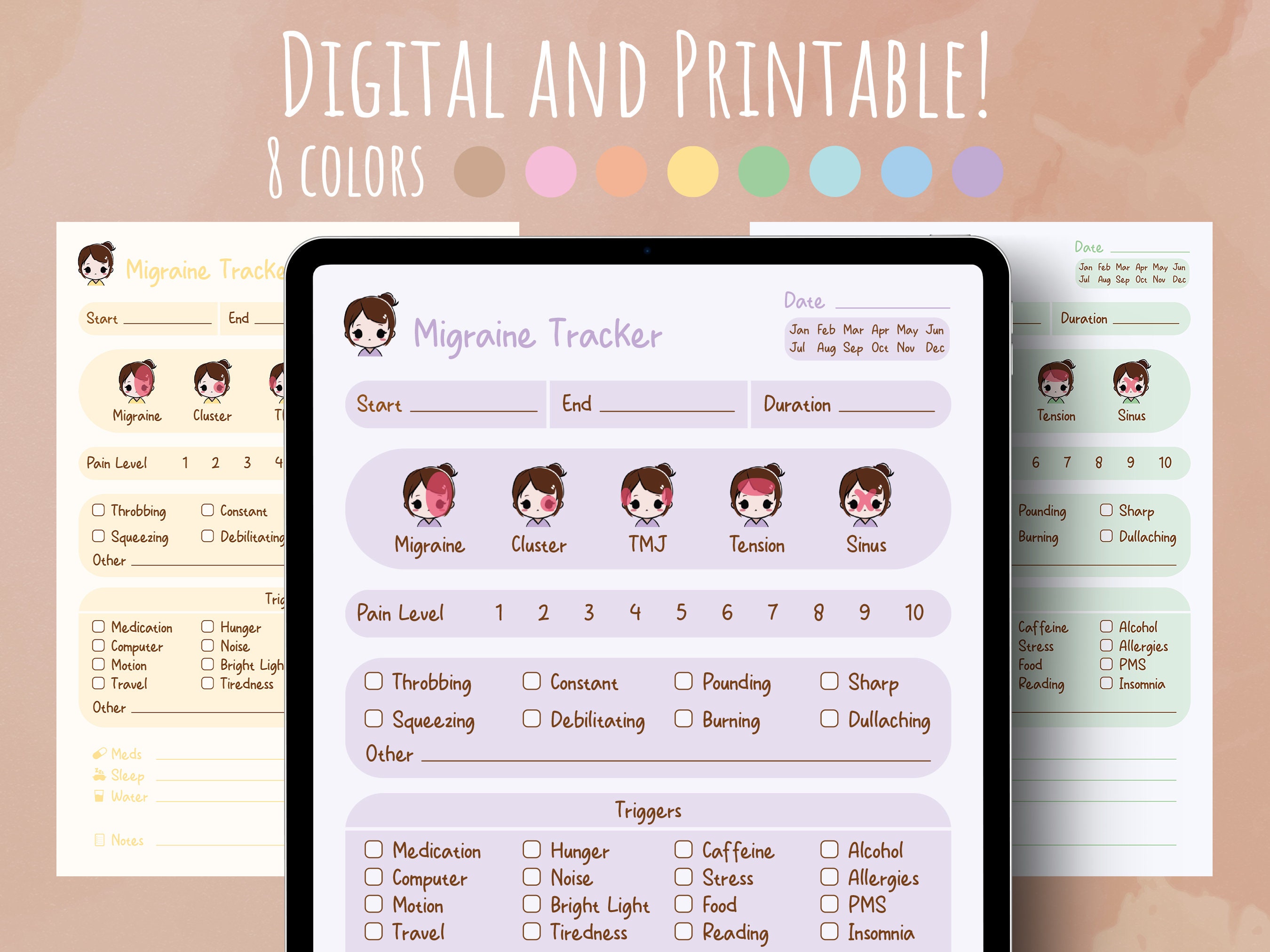 Migraine Tracker Printable Migraine Journal Headache Log Chronic Pain