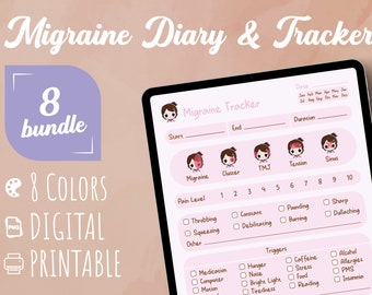 Migräne Tracker Druckbares Migräne Journal Kopfschmerzen Tagebuch Chronische Schmerz Tracker Gesundheit Insert Migräne Digital sympton tracker