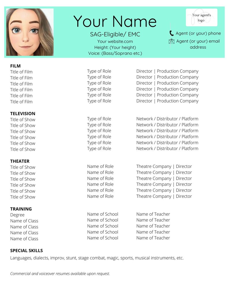 Actor Resume Template Bundle: Editable, Printable 8x10 Canva Resumes ...