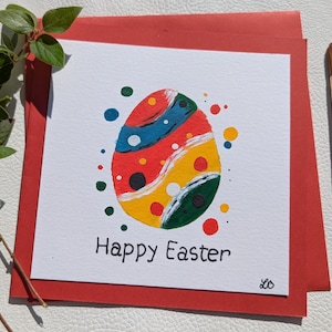 Tarjeta de Pascua moderna, tarjeta de felicitación de Pascua, tarjeta con huevo de Pascua, tarjeta de Pascua inspirada en Mondrian, decoración de primavera, deseos de Pascua