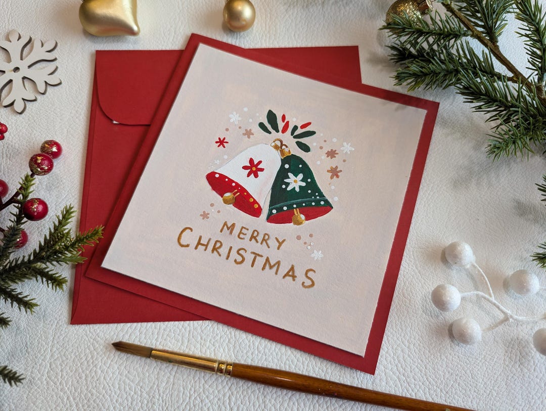 Christmas Card Merry Christmas Greeting Card Hand Painted Festive