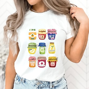 Camisa de pote de geléia, camiseta de conservas com etiquetas de frutas do espírito, camisa de frutas enlatadas, camisa de Jesus, camisa cristã, presente para Gardner