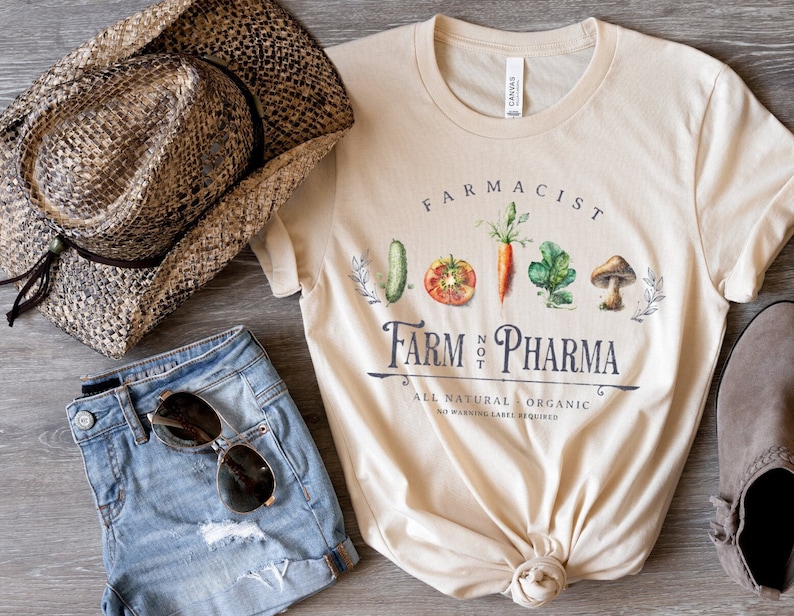 Veggie Shirt, Gardening Shirt, Farm not Pharma Shirt, Farmacist Shirt, Vegetable Shirt, Farmer T Shirt, Gift For Gardener, Botanical Shirt. Natural