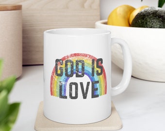 God is Love Mug, Gift for Christian, Jesus Coffee Cup, Take Back the Rainbow Coffee Mug, Promise not Pride, Christian mug 11oz