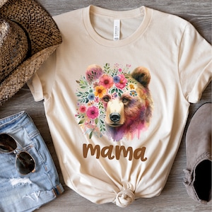 Mama Shirts, Boho Floral Mama Bear T-shirt, Gift for Mom, Nature Lover Mother, Botanical Momma Bear Shirt, Outdoorsy Mama Bear Tee