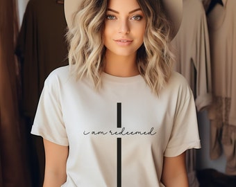 Christian Shirts, Cross Tee, Jesus Shirt, I Am Redeemed Shirt, Faith T-Shirt, Religious Apparel, Gift for Christian Woman