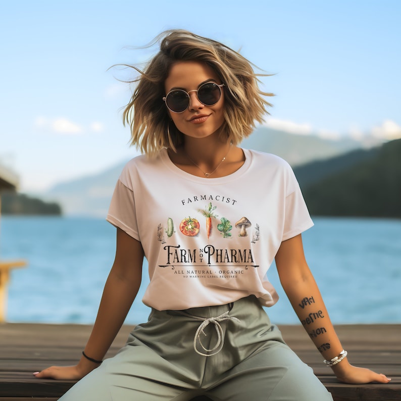 Veggie Shirt, Gardening Shirt, Farm not Pharma Shirt, Farmacist Shirt, Vegetable Shirt, Farmer T Shirt, Gift For Gardener, Botanical Shirt. image 4