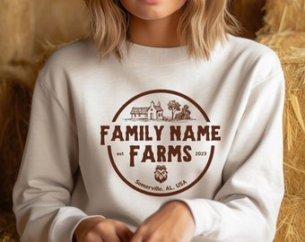 Personalized Family Farm Sweatshirts, Custom Farm Name, Farmer Gift, Chicken Shirts, Funny Farm T, New Home Gift, Farm Life, Farm Animal