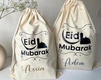 Grote gepersonaliseerde Eid Mubarak cadeautas | Hulp cadeauzakje | cadeauzakje voor kinderen | Eid-tasje van katoenen stof