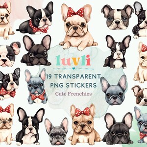 Adesivos digitais de Frenchies fofos Clipart, Dog Png, clipart de buldogue francês, PNG Digital, adesivos Goodnote de artesanato em papel, adesivos de cachorrinhos fofos