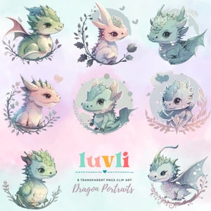 素敵な赤ちゃんドラゴンのポートレート、ペガティナス デジタル - 9 つの png を透明に変換
