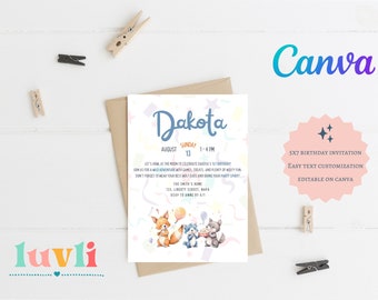 Plantilla de invitación de cumpleaños de Forest Wolf Cub en diseño dulce y unisex, tamaño 5x7, editable con Canva