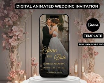 Animierte Hochzeit Save the Date Einladung: Bearbeitbare Canva Vorlage (Digitaler Download)