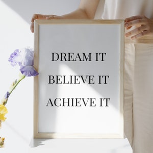 DREAM it BELIEVE it ACHIEVE it sign | motivational wall art| office decor for entrepreneur | positive mindset art| Office wall art