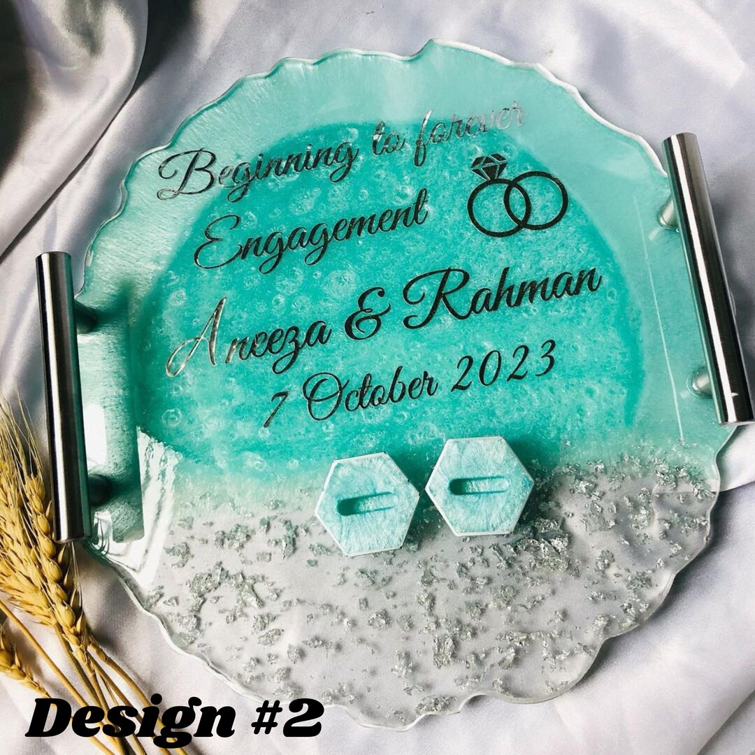 Personalized Round Engagement Tray With Ring Holders Wedding Etsy
