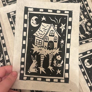 Baba yaga lino print