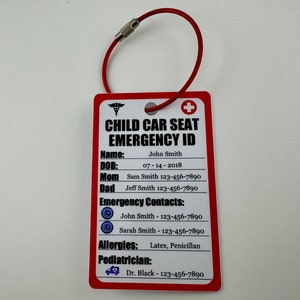 New Parent Safety Car Seat Emergency Card Baby Emergency ID Tag Mom ...