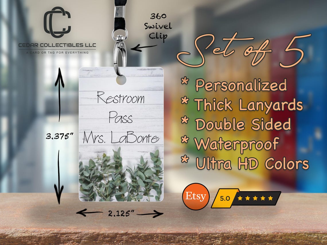 Personalized Hall Passes: Farmhouse Eucalyptus Theme, Set of 5 - Etsy