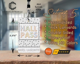 Boho Teacher Hall Passes, Personalized Classroom Decor, Set of 5 #127
