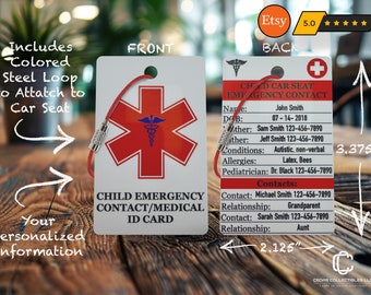Child Car Seat Emergency ID Card: Safety Contact Tag #901