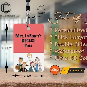 Personalized Recess Hall Pass Set: Teacher Lanyards, Cartoon Theme