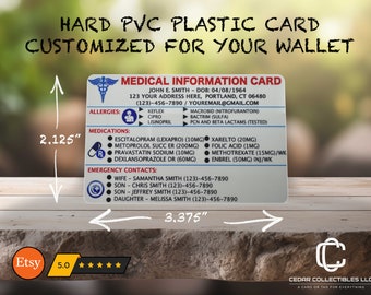 Custom Medical ID Card Wallet Size PVC | Personalized Emergency Health Info Card #1750