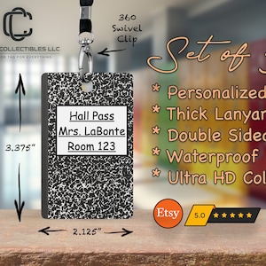 Personalized Teacher Hall Pass Set: Custom Classroom Decor #17
