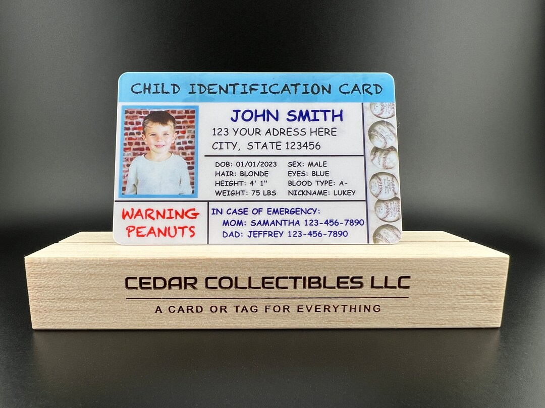 Custom ID Badge Child Identification Card BASEBALL Variation Child ID