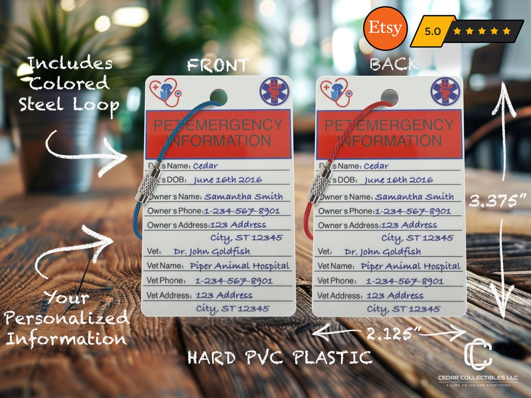 Pvc Dog Tag Custom Pet Emergency PVC Tag: Dog ID, Animal Boarding Card - Etsy