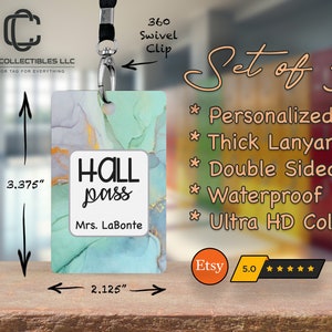 Hall Pass Student Pass Restroom Passes Teacher Hallway Passes Marble Hall Pass Hanger Bathroom Pass for School with Lanyard Set of 5 #60