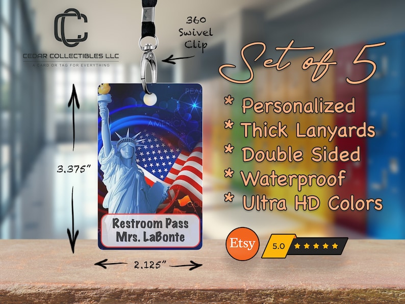 Mrs. Labonte Statue of Liberty Hall Pass Set: Personalized Restroom Passes With ...