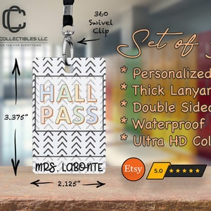 Personalized Boho Hall Passes for Teachers: Set of 5 with Lanyards