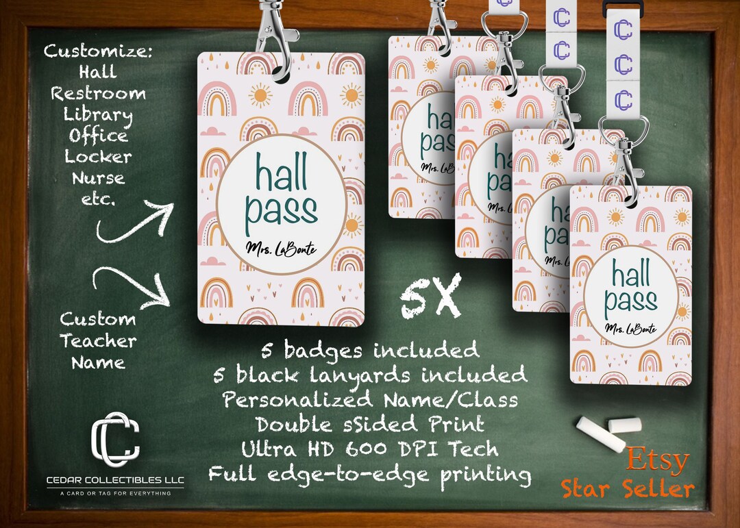 Hall Pass Student Pass Restroom Passes Teacher Hallway Passes Etsy