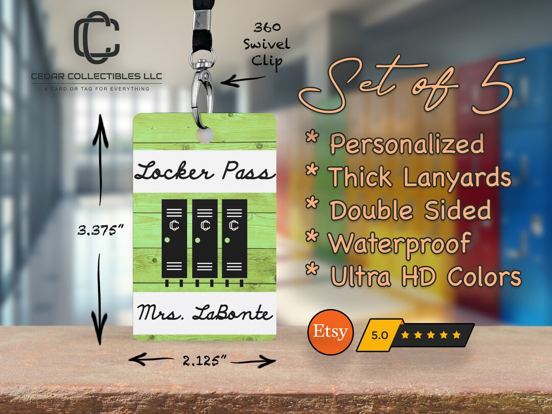 Student Hall Pass Set of 5 Teacher Hall Pass Custom Classroom Gift High ...