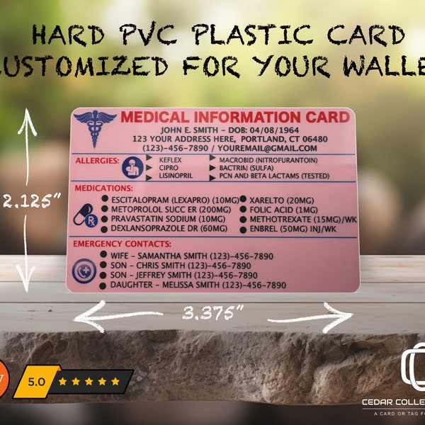 Pink - MEDICAL ID CARD for Your Wallet - Credit Card Size - CR80 30 Mil Card - Medical Care Team - Doctor Information - Dr. Card - Medicine