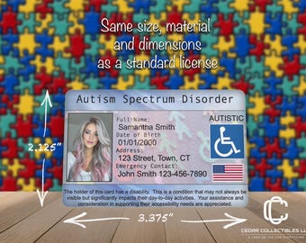 Autism Spectrum Disorder Medical Alert Card | Personalized PVC Wallet ID #1278