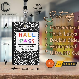 Personalized Teacher Hall Pass Set: Custom Classroom Decor #7