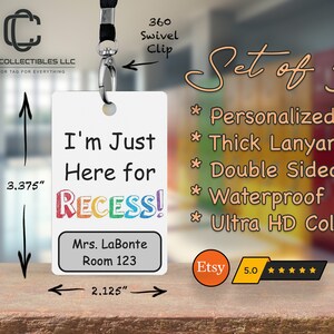 Personalized Teacher Hall Pass Set: Recess Theme with Lanyard