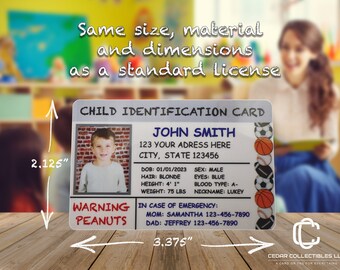 Custom Child ID Card: Sports Theme, PVC Wallet Card