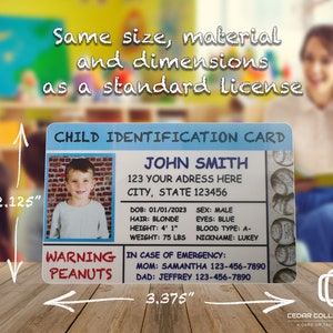 Insignia de identificación personalizada - Tarjeta de identificación infantil - Variación de BÉISBOL - Identificación infantil para billetera y seguridad - Tarjeta de concientización sobre seguridad para niños
