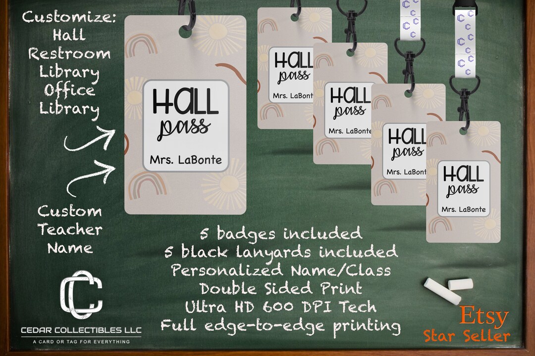 Hall Pass Student Pass Restroom Passes Teacher Hallway Passes Etsy
