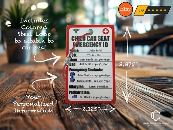 Custom Child Safety ID Card | Emergency Info PVC Card for Car Seat & Travel #250
