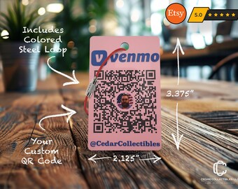 Custom Pink QR Code Tag: Venmo, Cashapp Scan to Pay