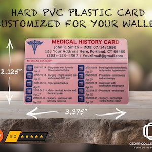 Custom Medical History Card: Wallet ID, PVC Plastic