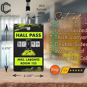 Student Hall Pass Set of 5 Teacher Hall Pass Custom Classroom Gift High School Pass Teacher Decor Teacher Gift Classroom Decor Science #3